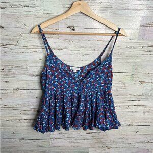 Patrons of peace blue  floral crop top tank boho size xs